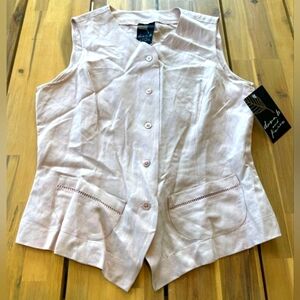 Nwt Dana B And Karen Pale Pink Sleeveless Button-Up Silk Linen Vest Size 8